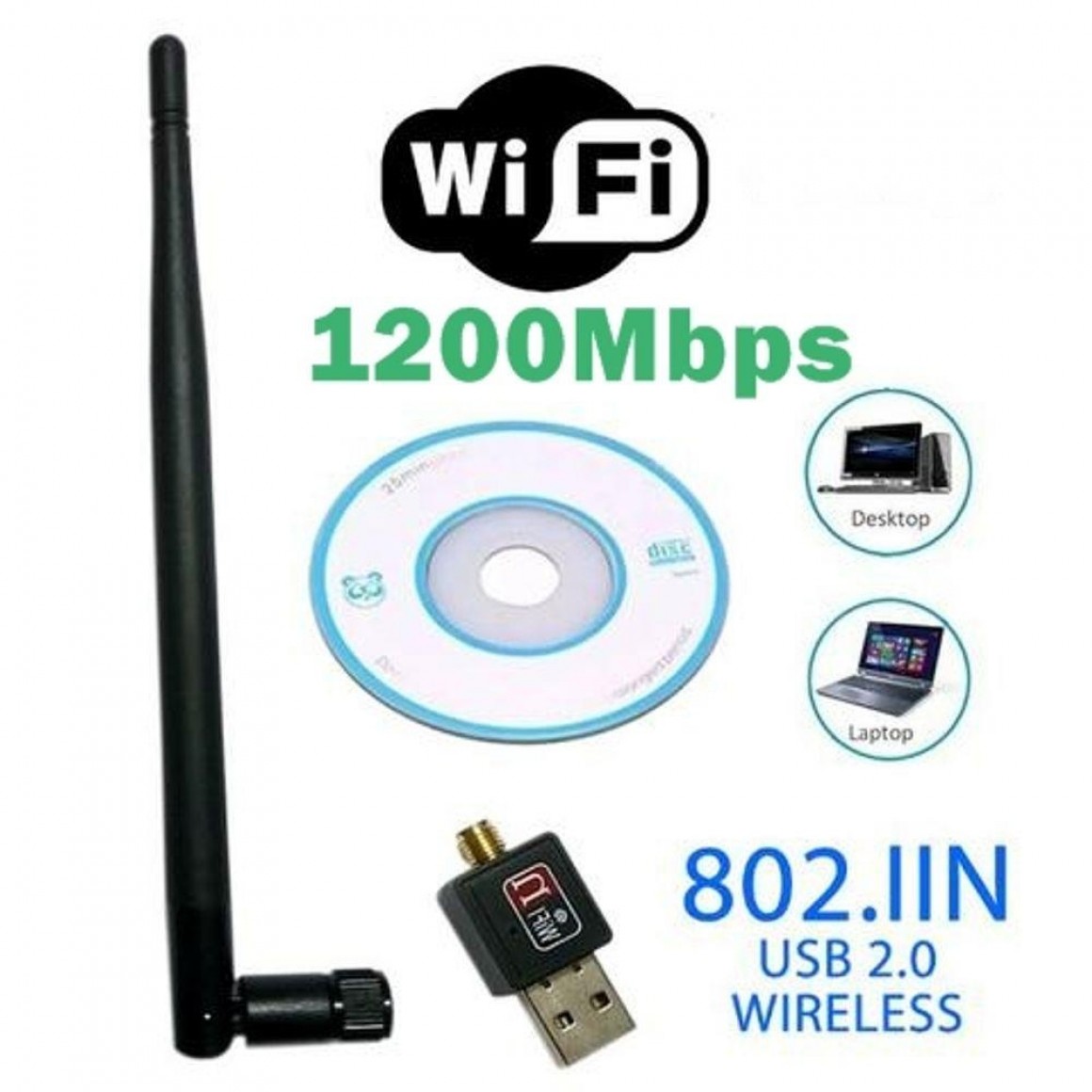 Adaptador usb wireless 2 0 802 iin 1200mbps