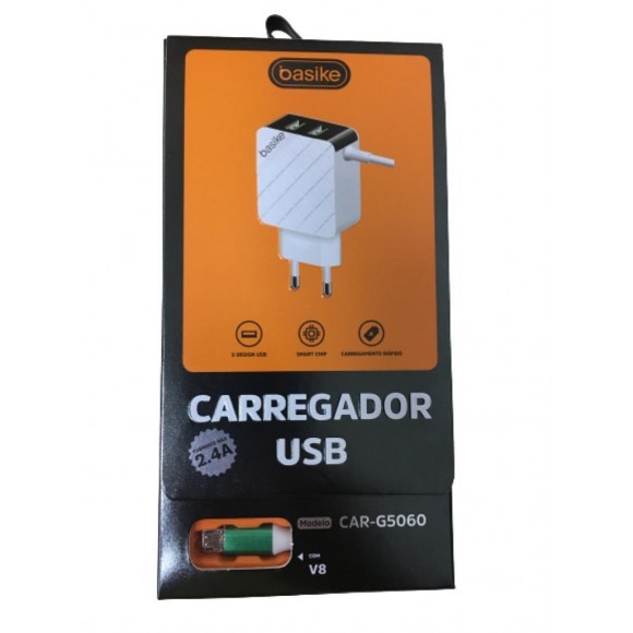 CARREGADOR USB V8 2.4A BASIKE 2 PORTAS USB CAR-G5060