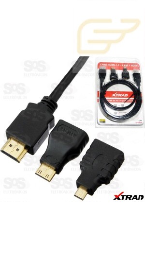 CABO HDMI 3 EM 1 FULL HD XTRAD XT2063