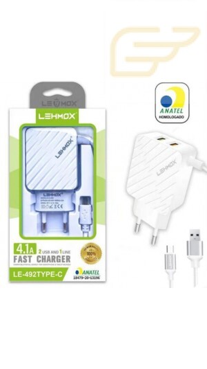 CARREGADOR USB TIPO C FAST CHARGER 4.1A 2USB  LEHMOX LE-492