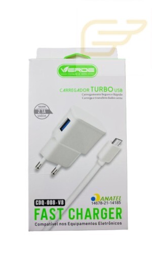 CARREGADOR MICRO USB TURBO VERDE CDQ-008-V8