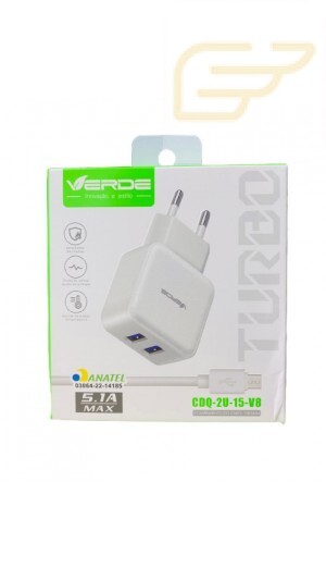 CARREGADOR MICRO USB V8 5.1A VERDE CDQ-2U-15-V8