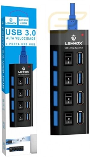 HUB USB 3.0 ALTA VELOCIDADE COM 4 PORTAS 5GBPS LEHMOX LEY-201