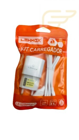 CARREGADOR MICRO USB RÁPIDO 3.1A LEHMOX LE-522