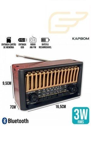 CAIXA DE SOM RETRO COM ALÇA KAPBOM KA-3183