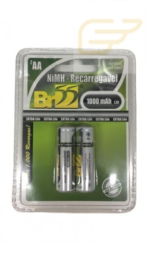 CARTELA COM 2 PILHAS BR55 RECARREGAVEIS PEQUENAS AA 1000MAH
