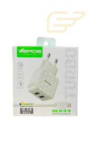CARREGADOR USB TIPO C 5.1A MAX VERDE CDQ-2U-19-TC