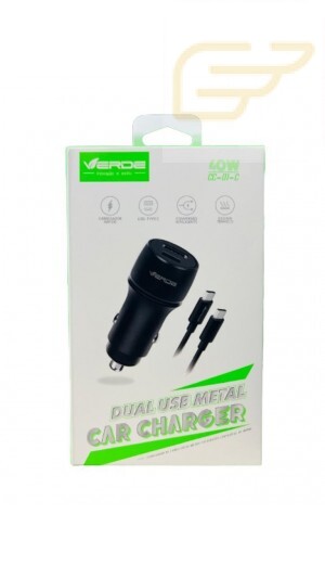 CARREGADOR VEICULAR DUAL USB E USB C 40W VERDE CC-01-C