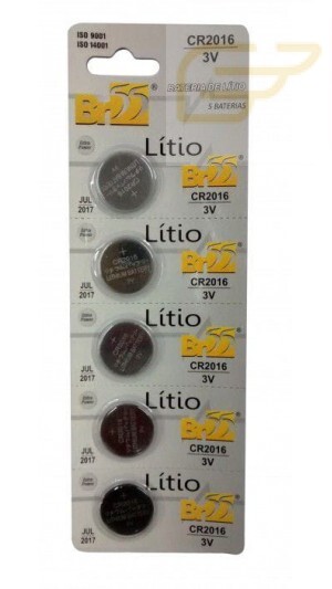 CARTELA COM 5 BATERIAS BR55 DE LITIO BOTAO 3V CR2016