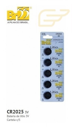 CARTELA COM 5 BATERIAS BR55 DE LITIO BOTAO 3V CR2025