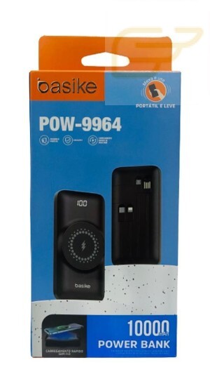POWER BANK C/CABO V8/TIPO C/LIGHTNING E INDUCAO 10000MAH BASIKE POW-9964
