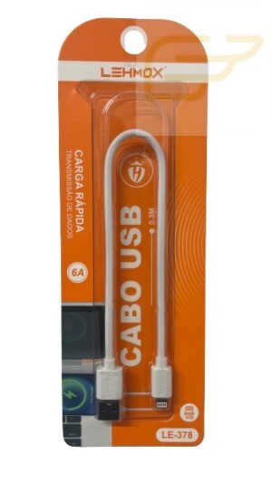 CABO USB LIGHTNING 30 CM CARGA RAPIDA 6A LEHMOX LE-378