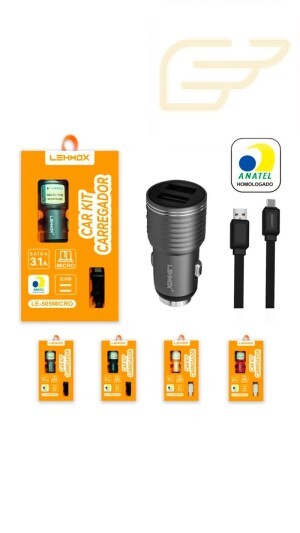 CARREGADOR VEICULAR 2USB COM CABO MICRO 3.1A LEHMOX LE-505MICRO