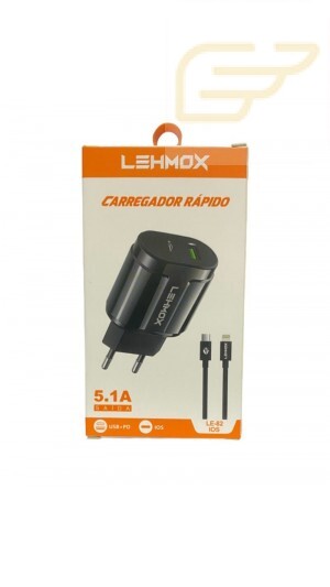 CARREGADOR TURBO 5.1A USB C/LIGHTNING LEHMOX LE-82IOS