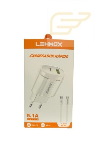 CARREGADOR TURBO 5.1A USB C/V8 LEHMOX LE-82MICRO