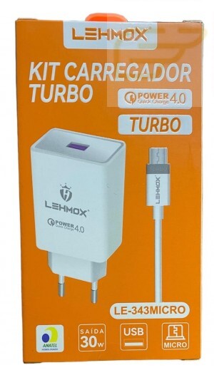 CARREGADOR TURBO MICRO USB V8 LEHMOX LE-343MICRO