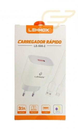 CARREGADOR RAPIDO USB MICRO 3.1A LEHMOX LE-508-2