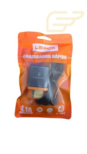 CARREGADOR RAPIDO 2 USB COM CABO MICRO 4.1A LEHMOX LE-489-2