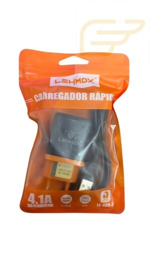 CARREGADOR RAPIDO 2 USB COM CABO LIGHTNING LEHMOX LE-489-3