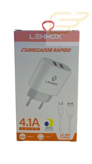 CARREGADOR RAPIDO 2 USB 4.1A TIPO C LEHMOX LE-484TYPEC
