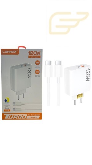 CARREGADOR TURBO 120W USB COM CABO TIPO C LEHMOX LE-626 A+C