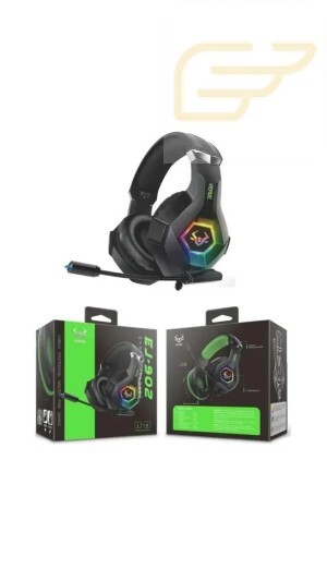 FONE HEADSET GAMER COM LUZ RGB E MICROFONE VERDE EJ-902